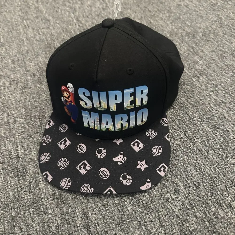 Super Mario Nintendo Baseball Cap Black Youth OSFM Snapback Flat Brim
